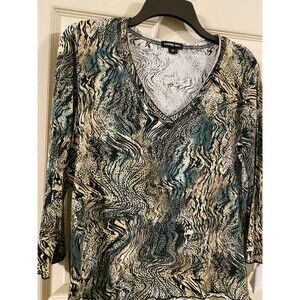 Vintage Y2K 3/4 sleeve T Shirt fairy lettuce trim whimsy Artsy 90s Animal Print